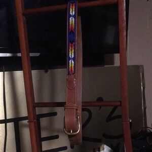 Lands' End Brown Leather Belt with Multicolor Beading